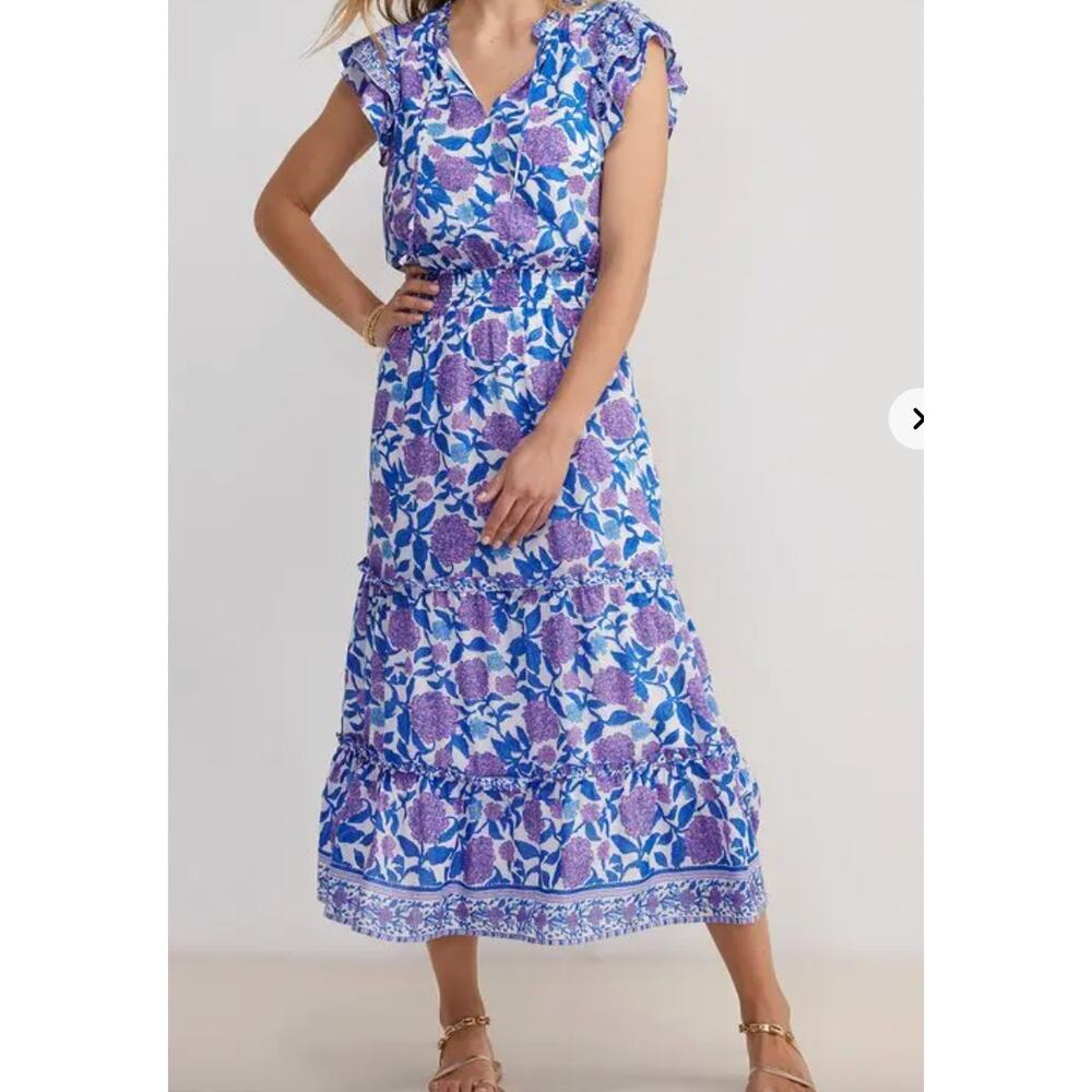 Vineyard Vines Printed Maxi Dress Hydrangea-White L - Picture 2 of 10